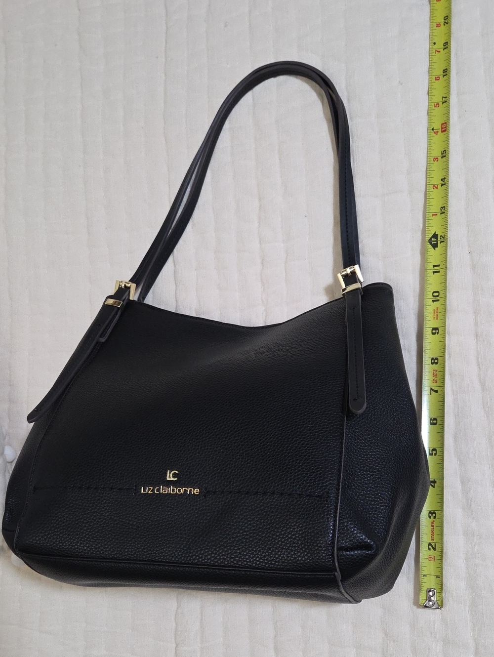Liz Claiborne Black Pebbled Shoulder Tote with Gold Hardware - Picture 10 of 11